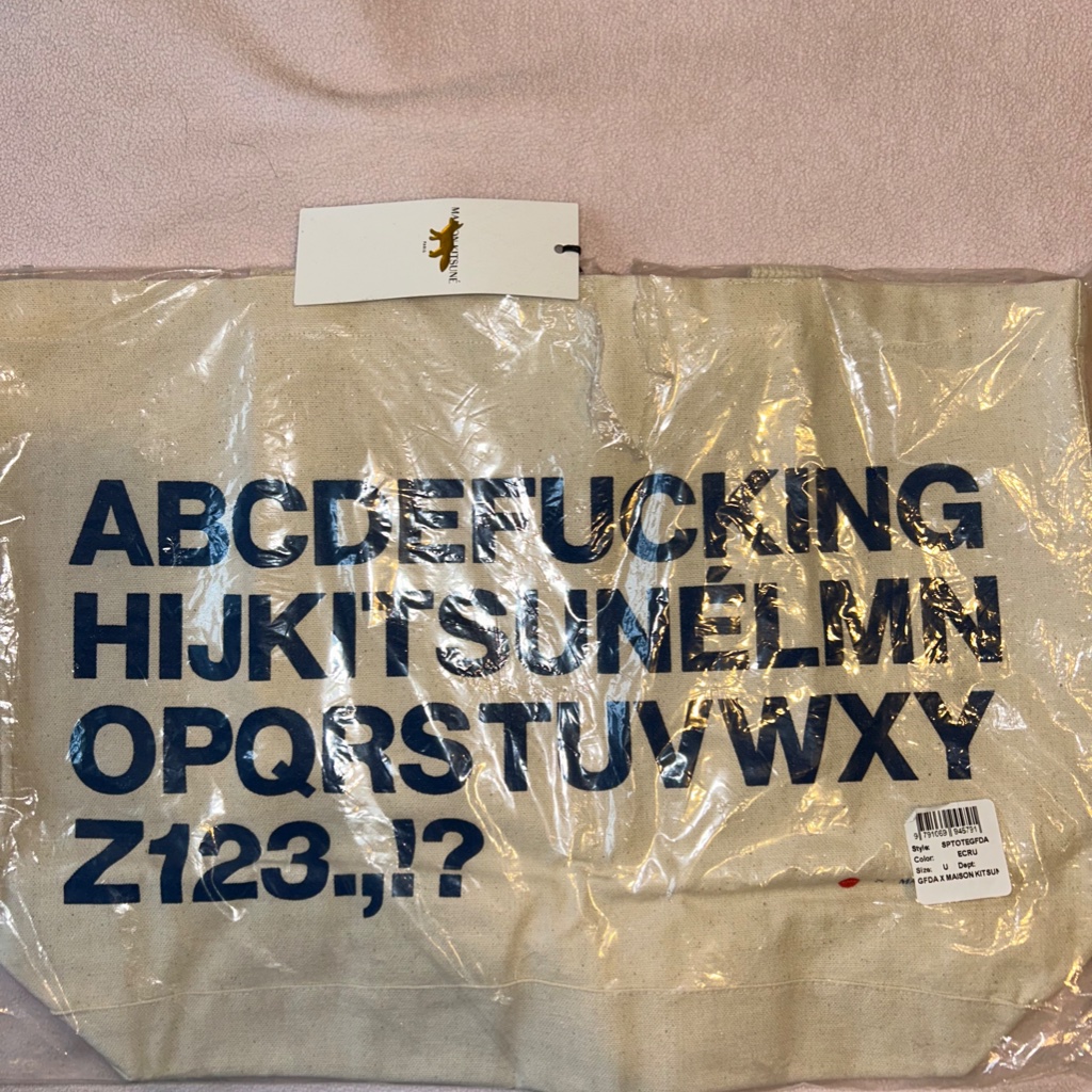 Maison Kitsun X Gfda| Canvas Tote | Nwt Cafe Kitsune | Ecru W/Blue Lettering — image 2 of 5